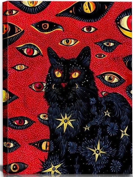 PRICES MAY VARY. Vintage and interesting black cat wall art, size: 16 "24" 1 piece, can hang, including suspension accessories, please rest assured to buy! Hippie psychedelic cat wall decoration using HD canvas printed on high quality canvas, high quality, high resolution, HD microspray, waterproof, UV protection, fade protection, environmentally friendly inkjet, gallery decoration best choice! Wall art photos for cat lovers, men, ladies, perfect for men, boys, sons, husband, boyfriend, he, wome Art Aesthetic Room, Bohemian Wall Tapestry, Art Hippie, Mystical Animals, Handmade Tapestries, Posca Art, Cool Wall Art, Mandala Wall Art, Top Art