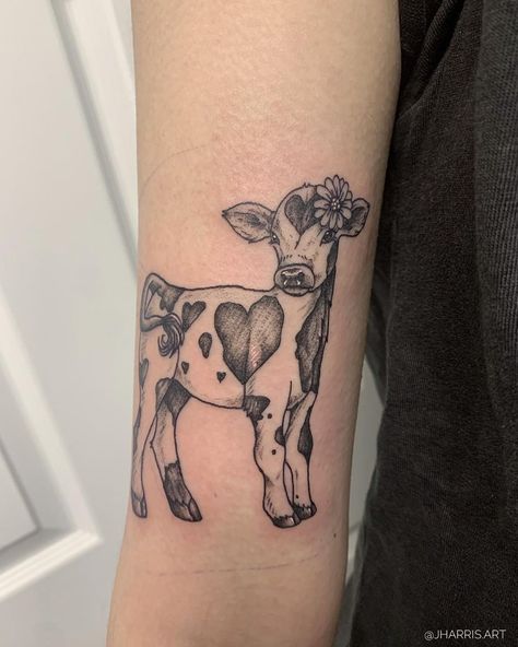 Jasmine! | The cutest little valentine cow. Thank you for the trust and creative freedom with this piece Mia! 💞 - - - - - - - #matchingtattoos… | Instagram Dairy Cow Tattoo, Cow Tattoo Simple, Baby Cow Tattoo, Little Cow Tattoo, Cute Cow Tattoo, Animal Rights Tattoo, Cow Tattoos, Small Animal Tattoos, Tattoos 2024