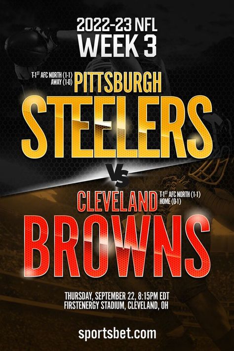 On Thursday, the Pittsburgh Steelers will face the Cleveland Brow to start Week 3 of the 2022-23 NFL season. Kick-off is set 8:15PM EDT at the FirstEnergy Stadium in Cleveland, OH. Start Week, Huntington Bank, Pittsburgh Steelers Players, Justin Fields, Soccer Tennis, Nfl Season, Baltimore Ravens, Cleveland Browns, Football Season