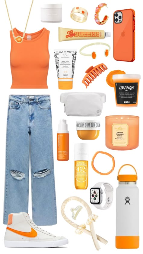 Cute Outfit Layouts For School, Preppy Outfits Collage, Preppy Outfit Inspo Summer, Trendy Preppy Outfits, Preppy Outfit Ideas For School, Tiktok Preppy, Preppy Orange, Preppy Girl Outfits, Basic Girl Outfit