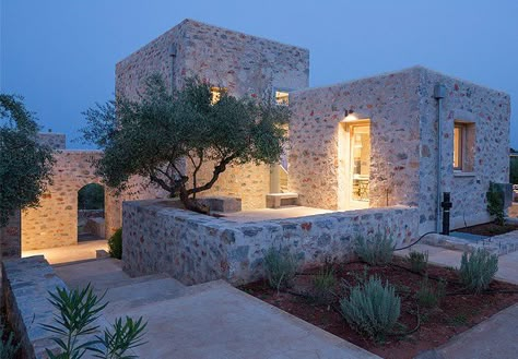 Greek Villas, Gorgeous Bedrooms, Beautiful Outdoor Spaces, Mediterranean Homes, Patio Stones, Stone Houses, Sea View, Stone House, Villa Design