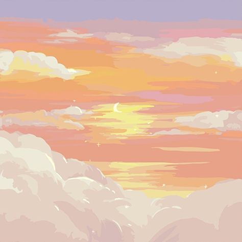 Sunrise Graphic Design, Cute Apple Watch Wallpaper Aesthetic, Cartoon Sunset, Sunset Illustration, Beach Cartoon, White Deck, Sky Digital, Cloud Illustration, Pastel Sunset