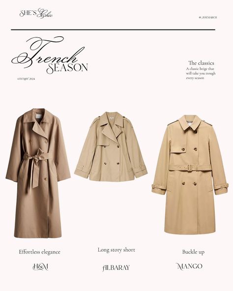 Introducing ‘She’s chic’ 🤍 A weekly update of the latest style news and must have pieces! This week we’re discussing trench coats 🧥 A spring staple, it’s key you get this piece right and find your Perfect trench! 🤍 There’s no item of clothing as romantic yet mysterious as the classic trench 🤍 For direct product links visit my story 🤍 . . . . . . . . . . . . . . . . . . . . #theparisianchique #theparisguru #oldmoneyaesthetic #oldmoney #oldmoneystyle #coquette #coquetteaesthetic #coquettefash... Spring Staples, Old Money Style, Old Money Aesthetic, My Story, Trench Coats, Old Money, Fashion Ideas, Fashion News, Trench Coat