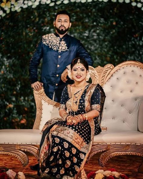 Bengali Groom Outfit, Bengali Groom, Bengali Bride Reception Look, Reception Couple, Bride Groom Photoshoot, Bengali Bridal Makeup, Groom Photoshoot, Simple Saree Designs, Indian Wedding Photography Couples