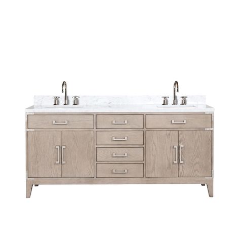 Lexora 72-in Grey Oak Undermount Double Sink Bathroom Vanity with White Marble Top (Faucet Included) in the Bathroom Vanities with Tops department at Lowes.com Vanity Grey, Sleek Bathroom, Double Bath, Carrara Marble Countertop, Double Sink Vanity, Double Sink Bathroom, Vanity Countertop, Sink Storage, Double Sink Bathroom Vanity