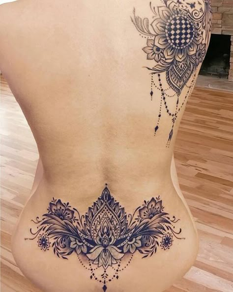 Lower Back Mandala Tattoo, Bottom Back Tattoo Women, Large Lower Back Tattoos For Women, Floral Lower Back Tattoo, Lower Back Tattoo Cover Up Ideas, Lower Back Cover Up Tattoos, Lower Back Cover Up Tattoos For Women, Cover Up Back Tattoos Female, Lower Back Tattoos For Women Classy