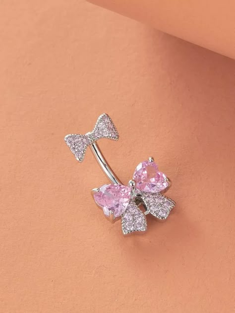 Rhinestone Bow Decor Navel Belly Ring Unisex Stainless Steel Crystal Punk Piercing - A Fashionable Body Jewelry Gift For Any Occasion Belly Piercing Ring Simple, Bow Belly Button Piercing, Belly Jewelry Piercings, Chest Piercing, Punk Piercings, Navel Piercing Jewelry, Belly Piercings, Bellybutton Piercings, Belly Button Piercing Jewelry