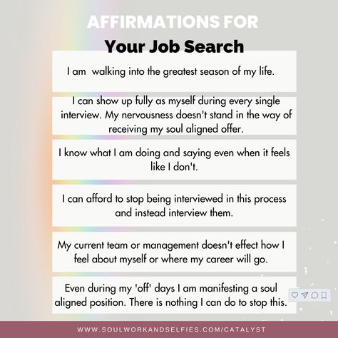 Job Security Affirmation, Job Hunting Affirmations, Job Search Affirmations, You Got The Job, Career Manifestation, Job Affirmations, Job Search Motivation, Career Affirmations, Work Vision Board