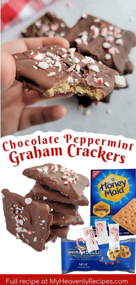 Chocolate Peppermint Graham Crackers- christmas treat unique fun dessert, Xmas party treat. Great chistmas food gift for friends family and neighbors. Delicious graham cracker bark. Easy recipe for the holidays milk chocolate chips idea. Graham Cracker Bark, Cracker Bark, Ritz Cookies, Chocolate Covered Graham Crackers, Potato Candy, Crafty Morning, Andes Mint, Fun Dessert, Christmas Desserts Easy