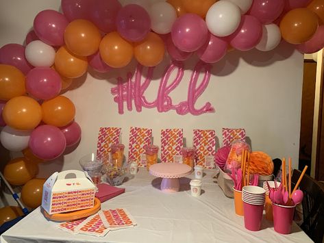 Dunkin Donuts Cake Birthday, Dunkin Donut Birthday Party, Dunkin Donuts Party Theme, Dunkin Party Theme, Dunkin Themed Birthday Party, Dunkin Donuts Birthday Party Ideas, Dunkin Donuts Themed Birthday Party, Dunkin Birthday Party, Dunkin Donuts Birthday Party