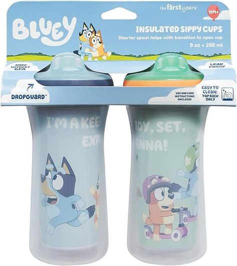 The First Years Bluey Insulated Sippy Cups - Dishwasher Safe Spill Proof Toddler Cups - Ages 12 Months and Up - 9 Ounces - 2 Count Sippy Cup Aesthetic, Puppy Boy, Toddler Sippy Cups, Toddler Cup, Toddler Stuff, Realistic Baby Dolls, Bean Bag Chair Kids, Sippy Cups, Cute Cups