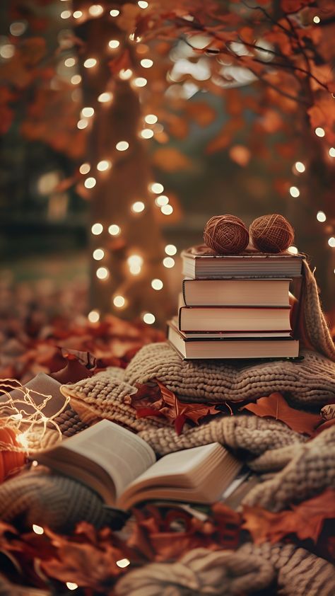 Autumn Book Aesthetic Wallpaper, Cute Aesthetic Autumn Wallpaper, Fall Lights Aesthetic, Cozy Fall Backgrounds, Cozy Fall Wallpaper Iphone, Calming Phone Wallpaper, Cozy Fall Aesthetic Wallpaper Iphone, Cozy Wallpaper Iphone Aesthetic, Iphone Background Fall