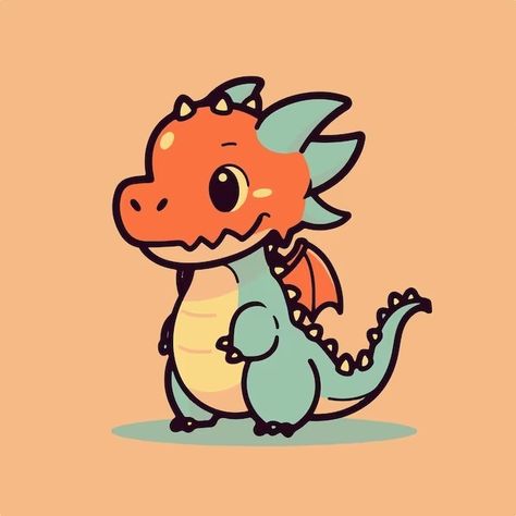 Dragon Illustration Simple, Cool Dragon Drawings, Orange Dragon, Dragon Drawings, Cute Dragon Drawing, Illustration Simple, Cute Dragon, Dragon Illustration, Dragon Balls