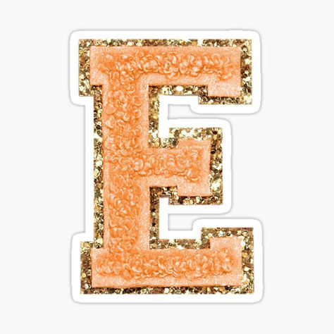 Preppy orange varsity letter E sticker #preppy #redbubble #sticker #college Preppy Letters Orange, Preppy Letters, Aesthetic Patches, Preppy Orange, Senior Jeans, Preppy Prints, Iphone Themes, Clover Tattoos, Preppy Stickers