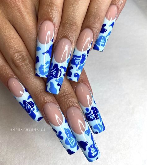 Bape Inspired Nails, Bape Aesthetic, Nail Art Patterns, Blue French Tip, Dope Nail Designs, Exotic Nails, Pearl Nails, Best Nail Art, Long Square Acrylic Nails