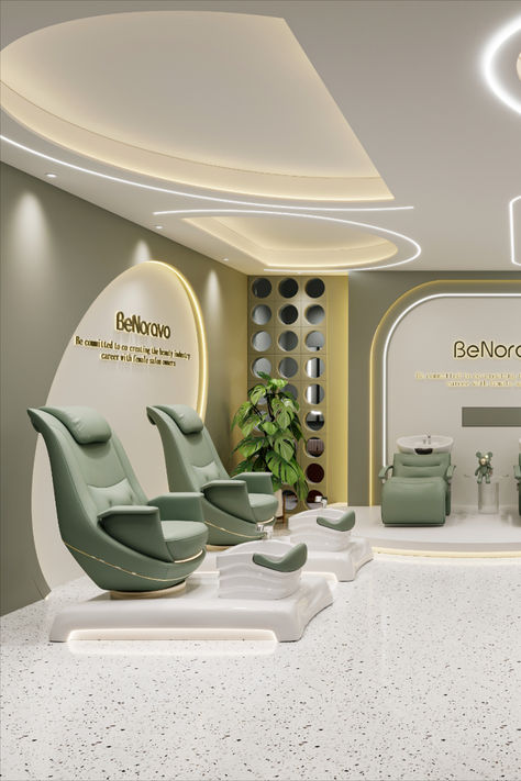 @BeNoravo Green Pedicure Chairs, with removable headrest, high-heel design and 360 degrees rotation chair, acrylic base and bowl, pefect for salon and spa. 🤗👍🤩😻 Green Pedicure, Green Salon, Pedicure Massage, Hair Salon Chairs, Pedicure Station, Nail Salon Interior Design, Spa Room Decor, Diy Room Decor Videos, Hair Salon Interior