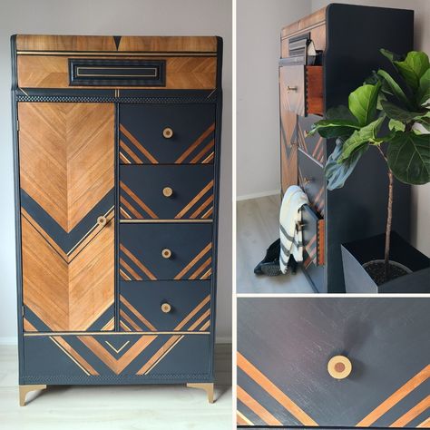 Just a throwback to this Art Deco Chiffarobe - That went to home that was built to around the same time as them. My client wanted to get as much furniture and items from the early 1900 as they could! ⁣This beauty was one of them. #RefinishedFurnitureTour #refinishedfurnituretour199 #artdecofurniture #artdecochiffarobe #chiffarobe #waterfallfurniturerestoration #waterfallartdeco #walnutfurniture #walnutveneer #blackandwalnut #furniturereimagined #furnitureartist Waterfall Wardrobe, Waterfall Dresser Makeover, Waterfall Dresser, Waterfall Vanity, Moody Bedroom Ideas, Art Deco Dresser, Unusual Furniture, Moody Bedroom, Wardrobe Makeover