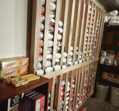 Can Cabinet Organization, Rotating Canned Food Storage, Organizing Canned Goods, Can Organization In Pantry, Pantry Can Storage, Canned Goods Storage, Canned Good Storage, Pantry Can Organization, Food Storage Shelves