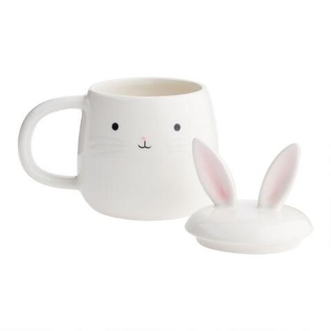 White Bunny Ears, Unique Dinnerware, Bunny Mug, Coffee Mug With Lid, Handmade Bunny, Painted Coffee Mugs, Moon And Star Ring, Tea Bar, White Bunny