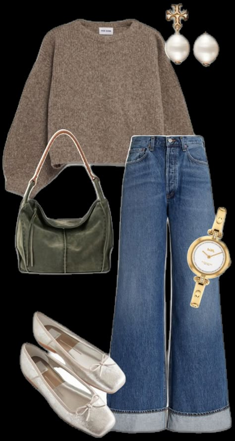 Holiday Neutral Outfits, Business Casual Presentation Outfit, Business Casual Holiday Outfit, Outfits With Flats And Jeans, Ballet Flats Outfit Casual, Working From Home Outfits, Comfortable Work Outfits Women, Warm Spring Capsule Wardrobe, Ballet Flats Outfit