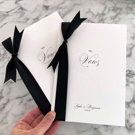 Hi and Hers White Wedding vow books printed with black text and a black satin ribbon. Shown being held against a marble background Brides Vows, Vows Booklet, Vow Booklet, Wedding Vow Books, Reserved Seating, Gold Wedding Inspiration, Vow Books, Scrapbook Items, Wedding Vow