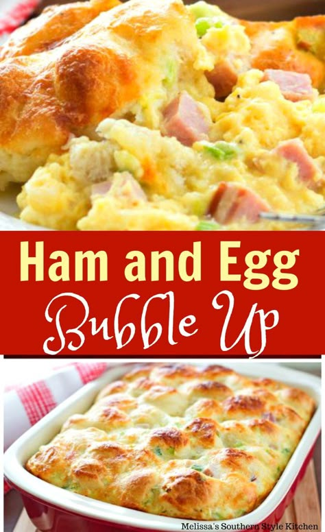 Breakfast Bubble Up, Ham And Eggs Recipes, Brunch Eggs Ideas, Ham Brunch Ideas, Crescent Roll Breakfast Recipes Ham, Breakfast Ideas With Ham, Egg And Ham Breakfast Casserole, Ham And Eggs Breakfast, Christmas Day Breakfast Ideas