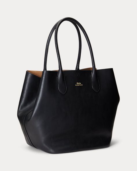 Leather Large Bellport Tote for Women | Ralph Lauren® SA Large Everyday Bag, Ralph Lauren Tote, Work Tote Bag, Women Ralph Lauren, Buy Bags, Girly Bags, Leather Bag Women, Black Leather Bags, Work Bag