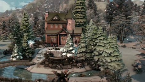 Sims 4 Snowy Escape Cc, Henford On Bagley, Cottage Sims 4, Sims 4 Cottage, This Is Christmas, Christmas Cabin, Sims 4 Speed Build, Christmas Lodge, Christmas Cottage