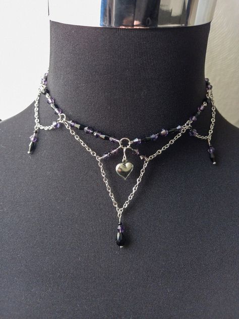 #collier #handmade #chocker #jewelry Handmade Whimsical Choker Jewelry, Handmade Purple Choker Necklace, Handmade Witchy Choker Jewelry, Purple Adjustable Handmade Choker, Handmade Gothic Beaded Choker Necklace, Jewelry Projects, Vintage Necklace, Choker Necklace, Handmade Jewelry