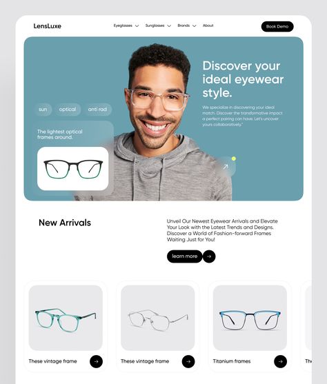 Eyewear Website, Ui Website, Landing Page, Creative Inspiration, Creative Professional, Website Design, Web Design, Branding, Design