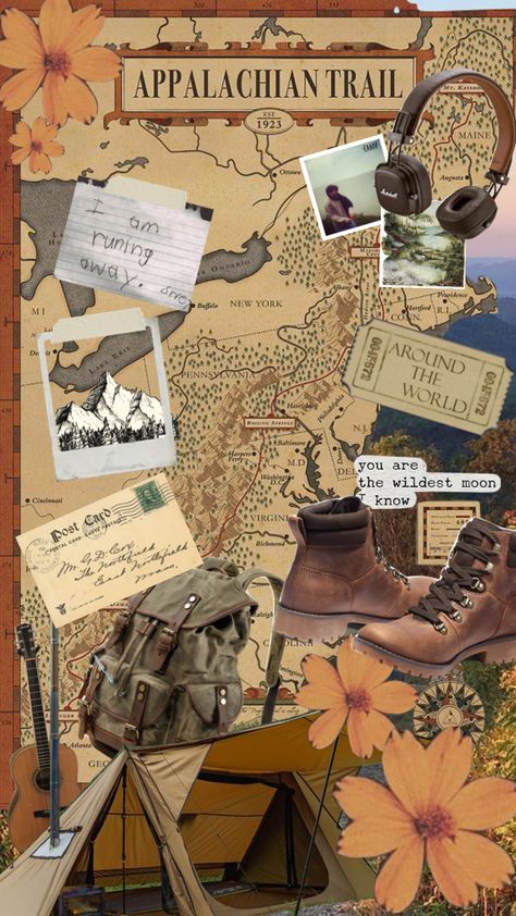 Hiking Mood Board, Mountains Mood Board, Outdoor Adventure Aesthetic, Adventure Mood Board, Mountain Mood Board, Fall Hiking Aesthetic, Adventurer Aesthetic, Explorer Aesthetic, Earth Grunge