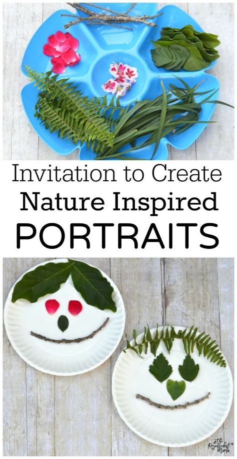 Explore your back yard and use items from nature to create a portrait. Such a fun craft for the kids! Invitation To Create, Forest School Activities, Nature School, Kid Craft, Spring Activities, Nature Kids, Camping Crafts, Nature Activities, Reggio Emilia