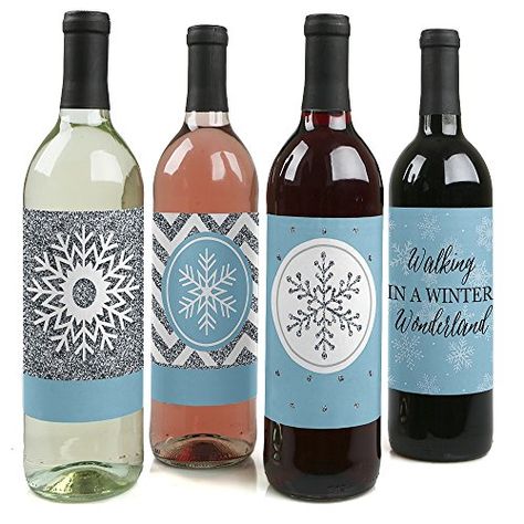 Winter Wonderland  Snowflake Holiday Party  Winter Wedding Wine Bottle Labels  Set of 4 >>> See this great product. (This is an affiliate link) Holiday Party Themes Christmas, Pink Winter Wonderland, Snowflake Birthday Party, Wedding Drink Bar, Blue Wine Bottles, Wonderland Party Decorations, Snowflake Party, Wine Bottle Stickers, Wedding Wine Bottles