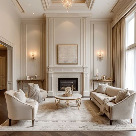 Classical Furniture Design, Wainscoting Great Room, Fireplace Ideas Classic, French Crown Molding, Modern Classic Fireplace, Living Room Molding Ideas, Molding Around Fireplace, New Classic Living Room Luxury, Classic European Interior