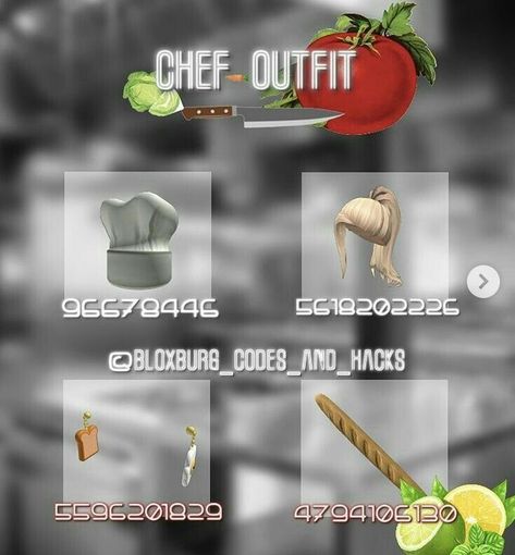 Roblox Bakery Outfit Codes, Vintage Bloxburg, Outfit Codes Bloxburg, Bloxburg Outfit Codes, Chef Outfit, Codes Bloxburg, Bloxburg Clothes, Fall Decal, Bloxburg Outfits