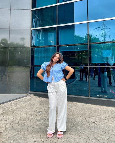 Just a happy girl in her element🦋 Top- Savana product ID- 1277412 Comment below for links🔗 Use code: SAVANA8239 #savanacampussquad #savanasquad #savanabyurbanic #ad #summeroutfit #koreanoutfit #whitetrousers #bluetieuptop #summertop Summer outfit, blue tie up top, bow top, white trousers, korean outfits inspo A Happy Girl, Tie Up Top, Bow Top, White Trousers, Quick Outfits, Happy Girl, Blue Tie, Blue Ties, Korean Outfits