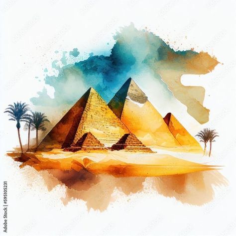 Egyptian Civilization Art, Pyramids Egypt Art, Pyramid Painting, Principal Office, Places In Egypt, Pyramids Egypt, Beautiful Landscape Paintings, Middle Earth Art, African Sunset