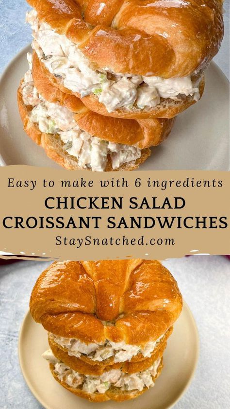 Light, refreshing, and incredibly tasty! These chicken salad sandwiches are perfect for lunch or a quick snack. Made with tender chicken, crisp veggies, and a creamy dressing, each bite is a burst of flavor. Perfect for picnics, parties, or an easy meal at home. Serve on your favorite bread or croissant for a delightful twist. Chicken Salad On Hawaiian Rolls, Crossaints Sandwich, Chicken Salad On Croissant Recipes, Mini Chicken Salad Croissant, Sandwich Recipes For A Crowd, Easy Cold Lunches, Chicken Salad On Croissant, Chicken Croissant Sandwich, Sandwich Recipes Cold