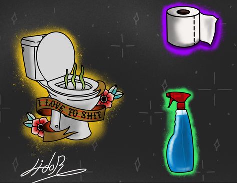 Tattoo sketch of toilet and cleaning products Tattoo Sketch, School Tattoo, Old School Tattoo, Tattoo Sketches, Cleaning Products, Old School, Sketch, Tattoos, Art