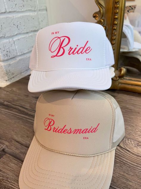 Design is in pink and can be made on any color to fit your theme! Bridesmaid Hats, Hens Party Themes, Neoprene Bag, Bachelorette Trip, Jewelry Roll, Hat Ideas, Neon Blue, Bridesmaids Gifts, Baby Hats