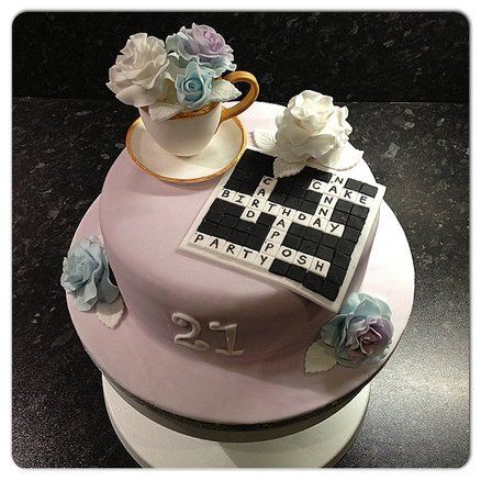 Teacup & Crossword Cake Crossword Birthday Cake, Crossword Birthday Cards, Crossword Cake, Cake Models, Cooking Cookies, Cupcake Icing, Sugar Cake, Birthday Cakes For Men, Cakes For Women