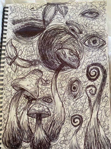 Horror Scribble Art, Scribble Art Creative, Scribble Art Easy, Weird Drawings Creepy Easy, Chaotic Drawing, Infinite Drawing, Notebook Scribbles, Strange Drawings, Sick Drawings