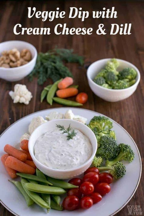 A simple dill veggie dip with cream cheese and grated cucumbers. Pair it with raw vegetables for an easy appetizer any time. #easyrecipe #lowcarb #ketorecipe | LowCarbYum.com Veggie Dip With Cream Cheese, Dill Veggie Dip, Dill Cream Cheese, Dip With Cream Cheese, Cream Cheese Recipes Dip, Cream Cheese Recipe, Homemade Ham, Low Carb Sauces, Cream Cheese Dips