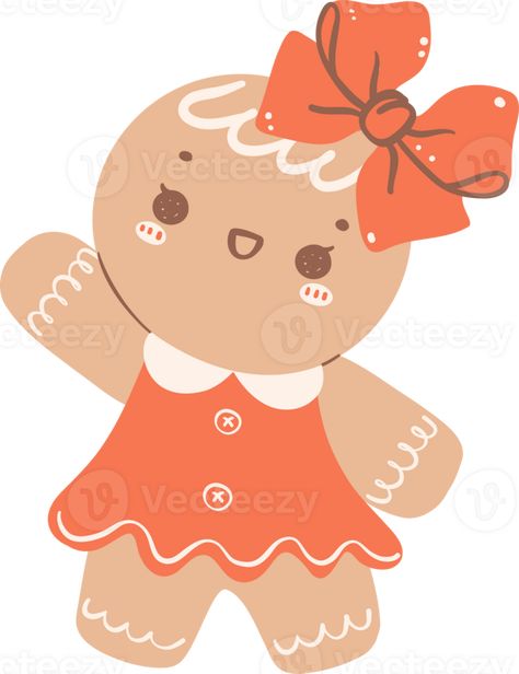 Cute Gingerbread Girl Cartoon Christmas Character Graphic Illustration Retro Gingerbread Man, Gingerbread Girl Drawing, Christmas Cartoons Drawings, Christmas Characters Illustration, Gingerbread Illustration Christmas, Gingerbread Girl Aesthetic, Gingerbread Christmas Aesthetic, Christmas Characters Cartoon, Cute Santa Illustration