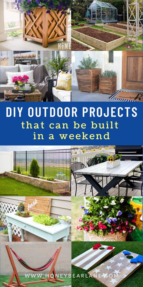 Easy Diy Around The House, Day Projects For Home, Diy Backyard Furniture, Outside Home Projects, Outdoor Projects Backyards Yard Ideas, Diy Backyard Entertainment Ideas, Diy Patio Projects, Weekend House Projects Diy, Weekend Yard Projects Diy