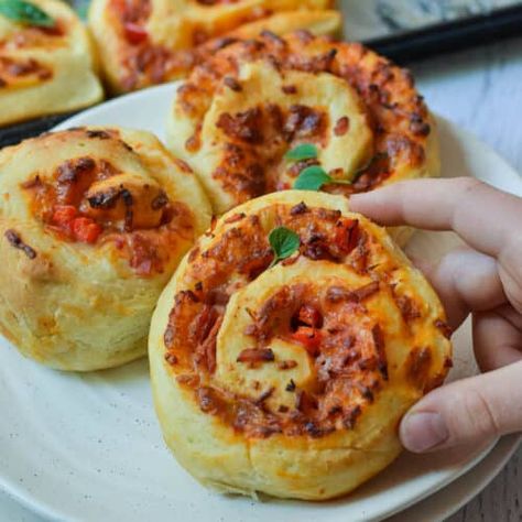 Pizza Scrolls - The Cooking Collective Jam Drop Biscuits, Custard Slices, Pizza Scrolls, Scrolls Recipe, Vegetarian Sausages, Lunchbox Treats, Sweet Potato Brownies, Homemade Pizza Dough, Slices Recipes