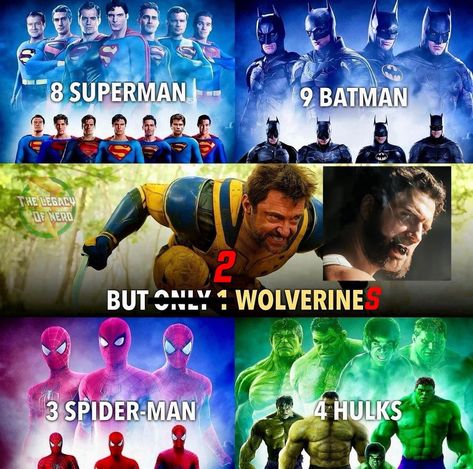 Correction: There are now two actors who have been Wolverine! Fixed it! Wolverine Family, Wolverine Deadpool, Marvel Multiverse, Logan Howlett, Charger Hellcat, Wolverine Comic, Deadpool And Wolverine, Logan Wolverine, Funny Disney Jokes