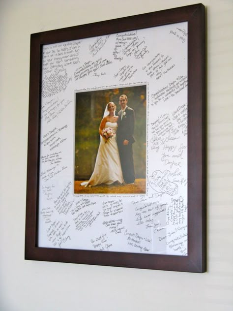 our wedding "guestbook" Sign Picture Frame Guest Books, Wedding Guest Book Display, Signed Picture Frame Guest Books, Guest Book Photo Frame, Wedding Guest Book Frame, Wedding Guest Book Picture Frame Sign, Guess Book Ideas For Wedding, Picture Wedding Guest Book, Picture Frame Guest Book