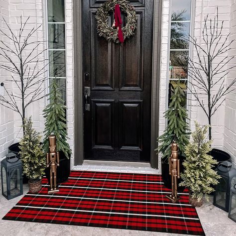 PRICES MAY VARY. ✅【PREMIUM QUALITY】This buffalo plaid rug is made of high-quality cotton, thick and durable designed for a long-lasting life, and great for everyday use. ✅【CLASSIC DESIGN】The black and white rug offers casual elegance in the form of a classic plaid pattern, Giving your home a warm and cozy vibe. ✅【MULTIPURPOSE USE】Black and White Plaid rug Can be used as a front door mat, bathroom rug, laundry room rug, porch mat, welcome mat, kitchen rug, apartment rug, area rug, entryway rug, s Small Porch Decor, Winter Front Porch Decor, Layering Rug, Rug Layering, Front Door Rugs, Porch Mat, Buffalo Plaid Christmas Decor, Welcome Door Mat, Plaid Christmas Decor