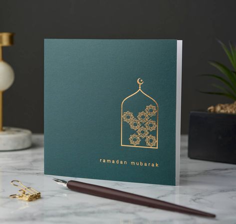 Luxury Ramadan Mubarak Greetings Card In Forest Green By Sabah Designs | notonthehighstreet.com Ramadan Ads, Ramadan Invitation, Eid Theme, Italian Board, Ideas For Ramadan, Kad Raya, Ramadan Greeting Card, Ramadan Designs, Eid Photography